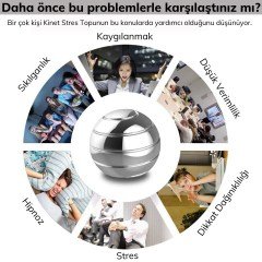 BUFFER® En Büyük Boy Gri Kinetik Stres Topu Stres Çarkı Metal Sessiz Yeni  Masa El Oyuncağı