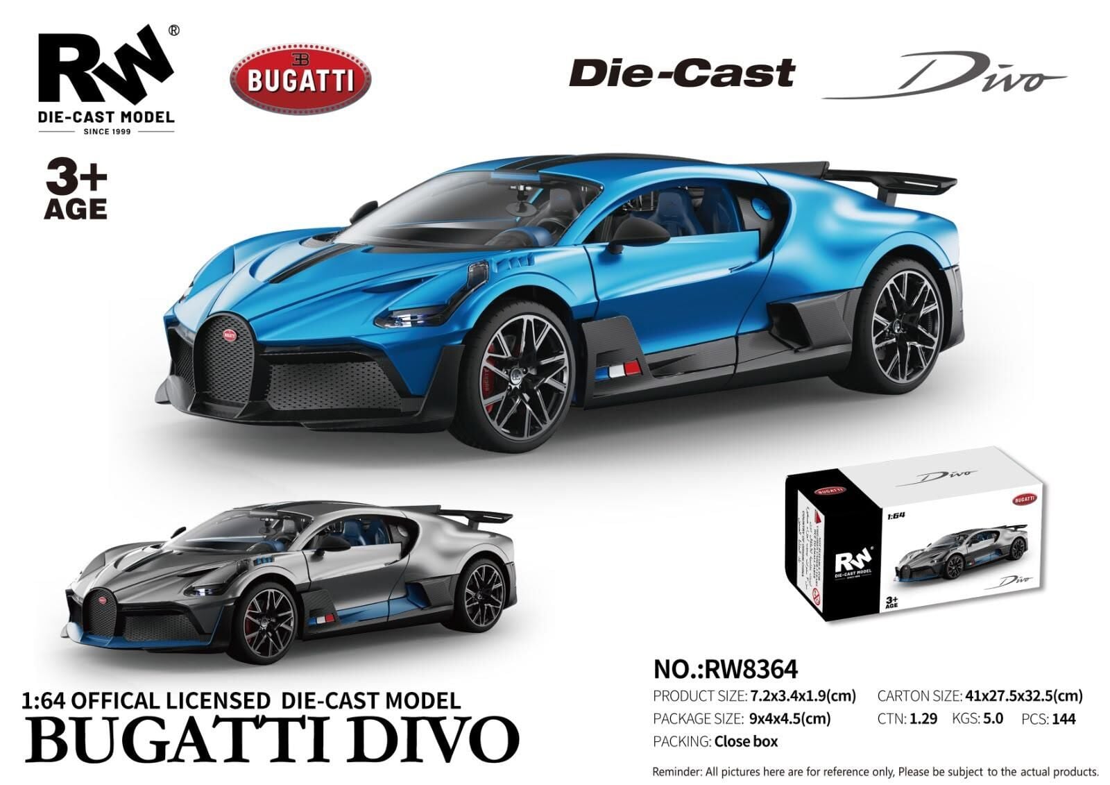 RW8364 1:64 BUGATTİ DİVO ÇEK BIRAK ARABA LİSANSLI METAL MODEL ARABA