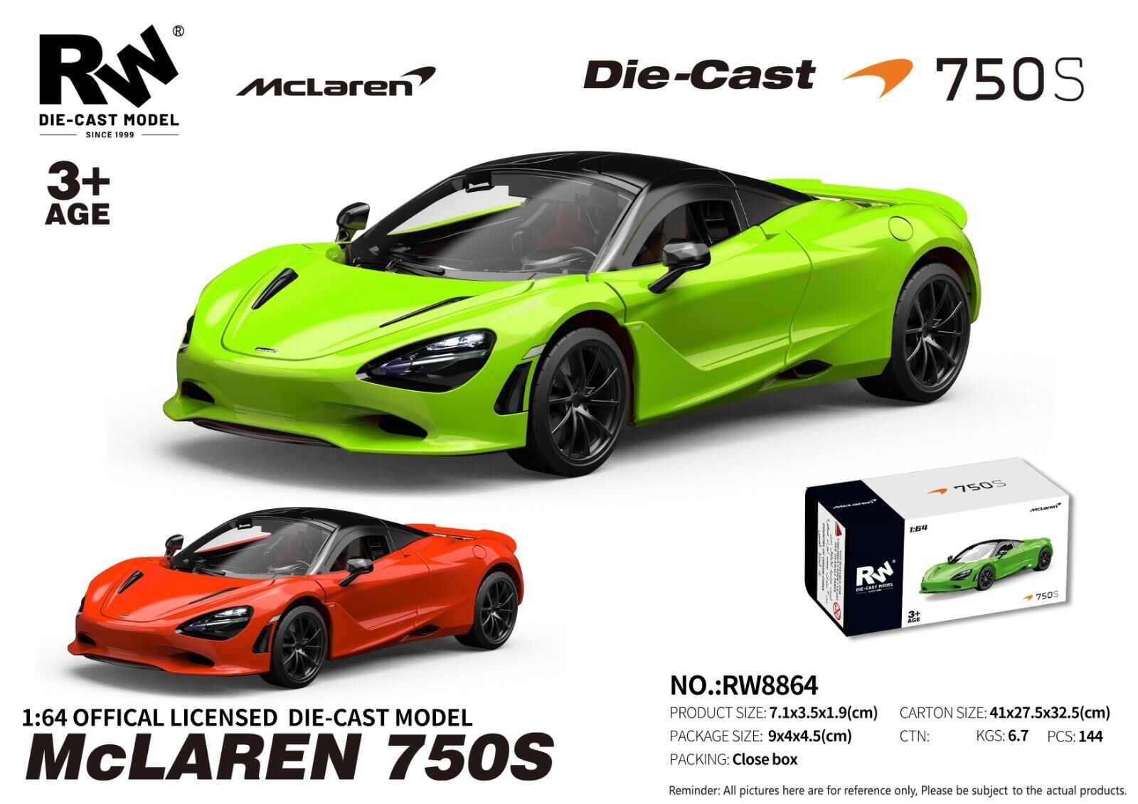 RW8864 1:64 MCLAREN 750S ÇEK BIR.ARABA METAL MODEL ARABA