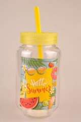 BUFFER® Pipetli Kapaklı Plastik Milkshake  Smoothie Meşrubat Bardağı
