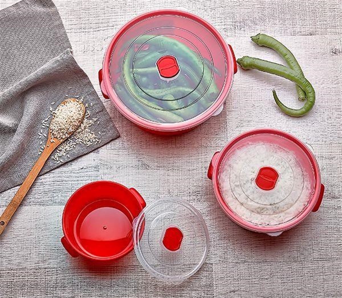 BUFFER® BPA İçermez Çok Amaçlı Mikrodalga Fırın Pişirici 3lü Set Tencere
