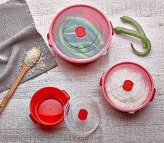 BUFFER® BPA İçermez Çok Amaçlı Mikrodalga Fırın Pişirici 3lü Set Tencere