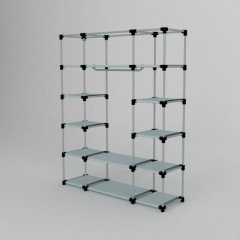 Portatif Desenli Plastik Borulu Çift Yandan Raflı Bez Dolap