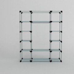 Portatif Desenli Plastik Borulu Çift Yandan Raflı Bez Dolap