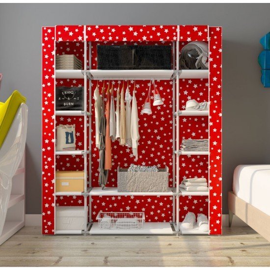 Portatif Desenli Plastik Borulu Çift Yandan Raflı Bez Dolap