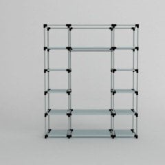 Portatif Desenli Plastik Borulu Çift Yandan Raflı Bez Dolap