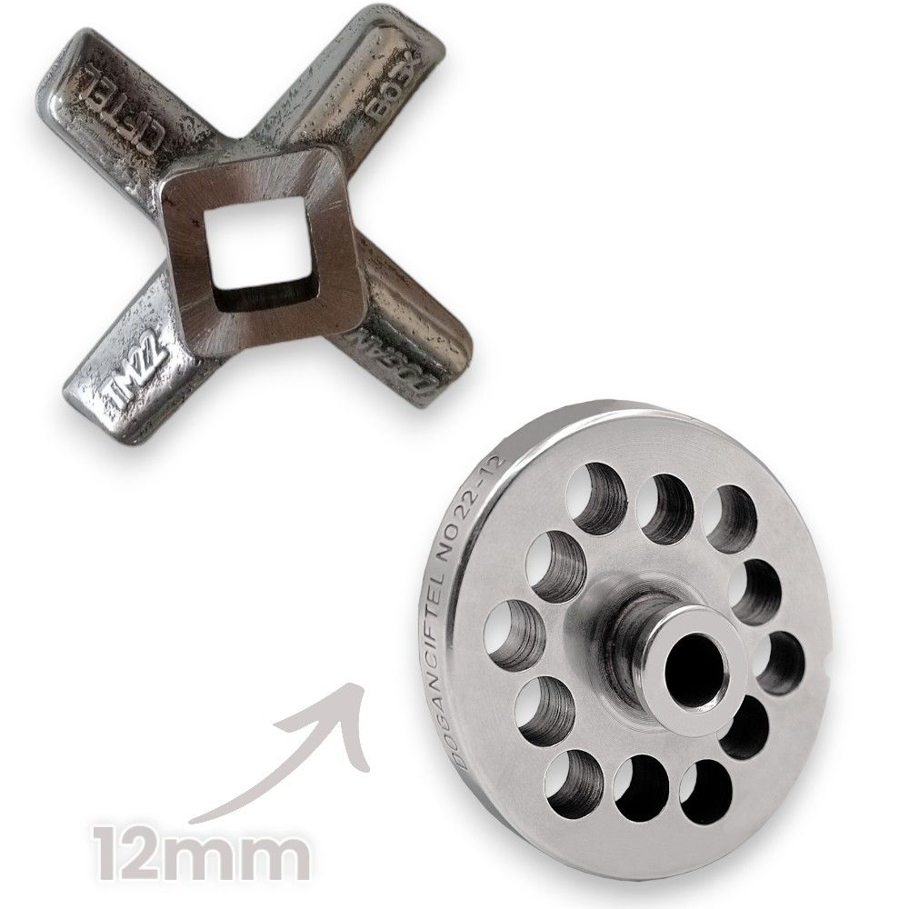 22 No Kıyma Makinesi Yedek Parçaları Doğan Çiftel / SSAF Ayna 12mm + Bıçak - Milsiz