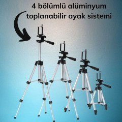 BUFFER® 360 Derece Ayarlanabilir Katlanabilir Profesyonel Çekime Uygun 150 cm Ayaklı Tripod
