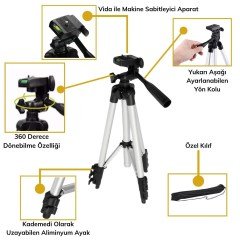 BUFFER® 360 Derece Ayarlanabilir Katlanabilir Profesyonel Çekime Uygun 65 cm Ayaklı Tripod