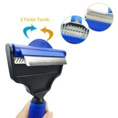 BUFFER® Profesyonel Ergonomik Saplı Çift Taraflı Evcil Hayvan Pet Kedi Köpek Fırçası Tarak ve Tırmık