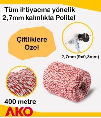 Elektrikli Çit İpi 400mt Politel 9x0,3mm Büyük Baş Hayvan İçin