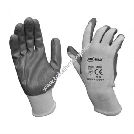Bulmax Grı-beyaz Nıtrıl Naylon Eldıven Bmx-6041 (12 Adet Gönderilir)