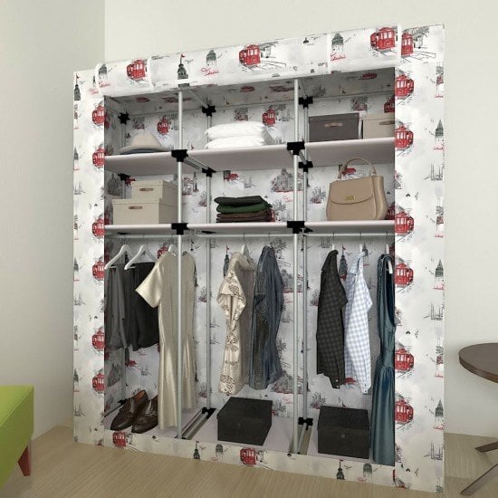 Portatif Plastik Borulu Çok Askılıklı Raflı Bez Dolap