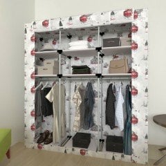 Portatif Plastik Borulu Çok Askılıklı Raflı Bez Dolap