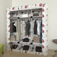 Portatif Plastik Borulu Çok Askılıklı Raflı Bez Dolap