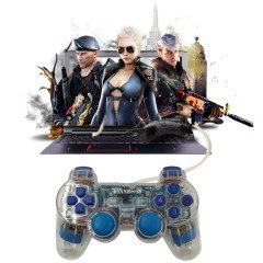BUFFER® Şeffaf USBli Titreşimli Kablolu Gamepad Bilgisayar Pc Joystik Analog Oyun Konsolu Kolu