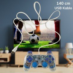 BUFFER® Şeffaf USBli Titreşimli Kablolu Gamepad Bilgisayar Pc Joystik Analog Oyun Konsolu Kolu