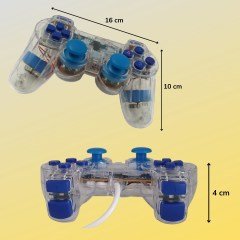 BUFFER® Şeffaf USBli Titreşimli Kablolu Gamepad Bilgisayar Pc Joystik Analog Oyun Konsolu Kolu