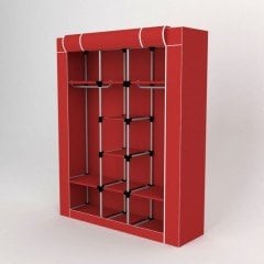 Portatif Plastik Borulu Ortadan Raflı Bez Dolap