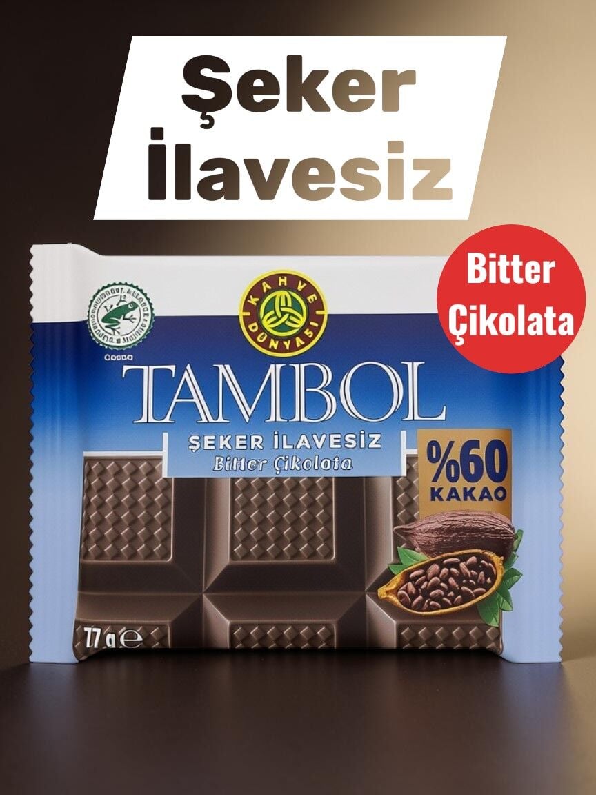 Tombol Şeker İlavesiz Bitter Çikolata 77 Gr Kahve Dünyası % 60 Kakao