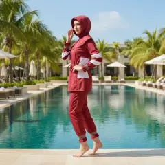 Batmayan Mayo Vücuda Yapışmayan Tesettür Haşema Tam Kapalı, Bordo 60-70 KG