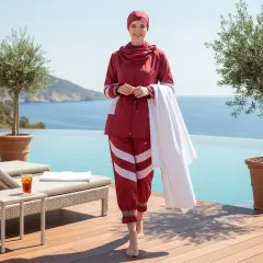 Batmayan Mayo Vücuda Yapışmayan Tesettür Haşema Tam Kapalı, Bordo 60-70 KG