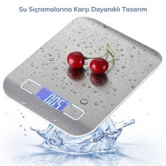 BUFFER® TF 1002 Hassas Ölçümlü  Maksimum 5 Kg Kapasiteli Led Ekran Platin Dijital Mutfak Tartısı