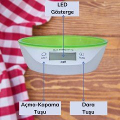 BUFFER® TF 1003 Hazneli Lcd Ekran Hassas Ölçüm Sensörlü 5 Kg Kapasite Dijital Mutfak Terazisi Tartısı