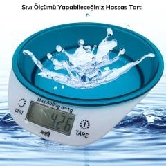 BUFFER® TF 1003 Hazneli Lcd Ekran Hassas Ölçüm Sensörlü 5 Kg Kapasite Dijital Mutfak Terazisi Tartısı