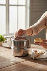 Abant Çelik Sefer Tası 12x6 cm Diyet Yemek Taşıma Kabı 2 Katlı No:1 (1/2)