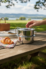 Abant Çelik Sefer Tası 12x6 cm Diyet Yemek Taşıma Kabı 2 Katlı No:1 (1/2)