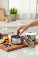 Abant Çelik Sefer Tası 12x6 cm Diyet Yemek Taşıma Kabı 2 Katlı No:1 (1/2)