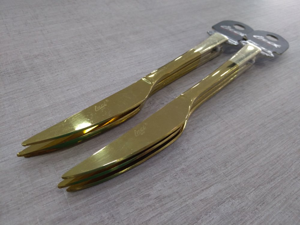 İnci Çelik Gold 6 Kişilik Bıçak Takımı 5mm Paslanmaz Sade Titanyum Kaplama 21cm