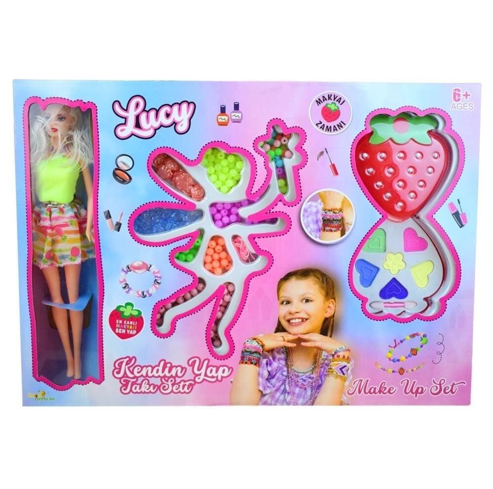 LMN216 KUTULU ÇİLEKLİ MAKYAJ VE TAKI SET BEBEK-LİM