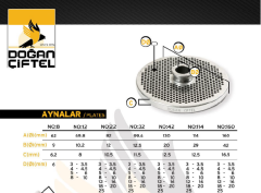 Doğan Çiftel No 22 / 25 mm Süzgeç Kıyma Makinesi Kuşbaşı Aynası