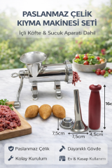 4'lü 12'lik Paslanmaz Çelik Kıyma Makinesi Full Set Kollu – (Tokmak, İçli Köfte, Sucuk Aparatı)