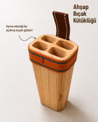 Kasap Ahşap Bıçak Kütüklüğü Bel Tipi, Kurban Bıçağı Taşıma Koruma Kabı 4 Gözlü