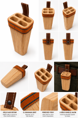 Kasap Ahşap Bıçak Kütüklüğü Bel Tipi, Kurban Bıçağı Taşıma Koruma Kabı 4 Gözlü