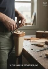 Kasap Ahşap Bıçak Kütüklüğü Bel Tipi, Kurban Bıçağı Taşıma Koruma Kabı 4 Gözlü