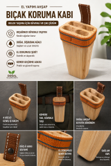 Kasap Ahşap Bıçak Kütüklüğü Bel Tipi, Kurban Bıçağı Taşıma Koruma Kabı 4 Gözlü