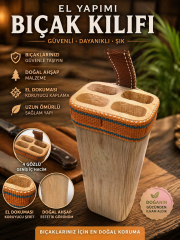 Kasap Ahşap Bıçak Kütüklüğü Bel Tipi, Kurban Bıçağı Taşıma Koruma Kabı 4 Gözlü