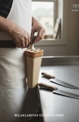 Kasap Ahşap Bıçak Kütüklüğü Bel Tipi, Kurban Bıçağı Taşıma Koruma Kabı 4 Gözlü