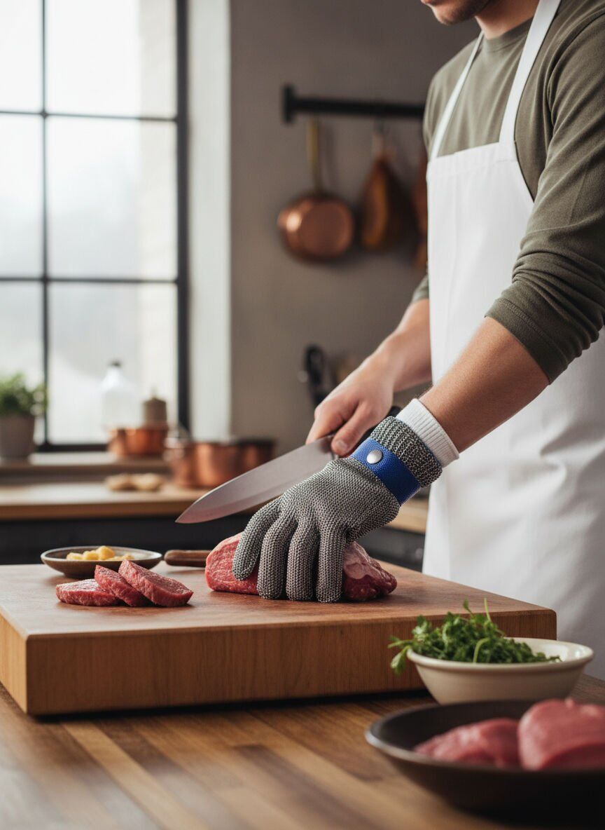 2'li Kesilmez Çelik Tel Örgü Eldiven ve Kumaş Eldiven Set - Large Beden