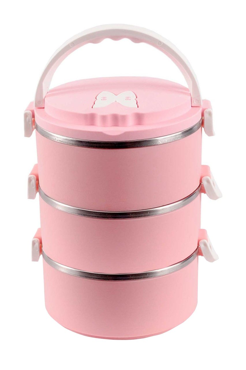 Kurch 3 Katlı Sızdırmaz Vakumlu Yemek Termosu Sefer Tası 2x0,75LT AÇIK PEMBE