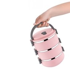 3 Katlı Vakumlu Yemek Termosu 3lü Sefer Tası Freshbox Serisi Pembe