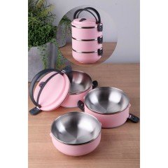 3 Katlı Vakumlu Yemek Termosu 3lü Sefer Tası Freshbox Serisi Pembe