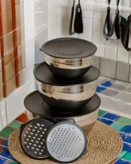 3'lü Rendeli Saklama Kabı Kapaklı Karıştırma Kapları