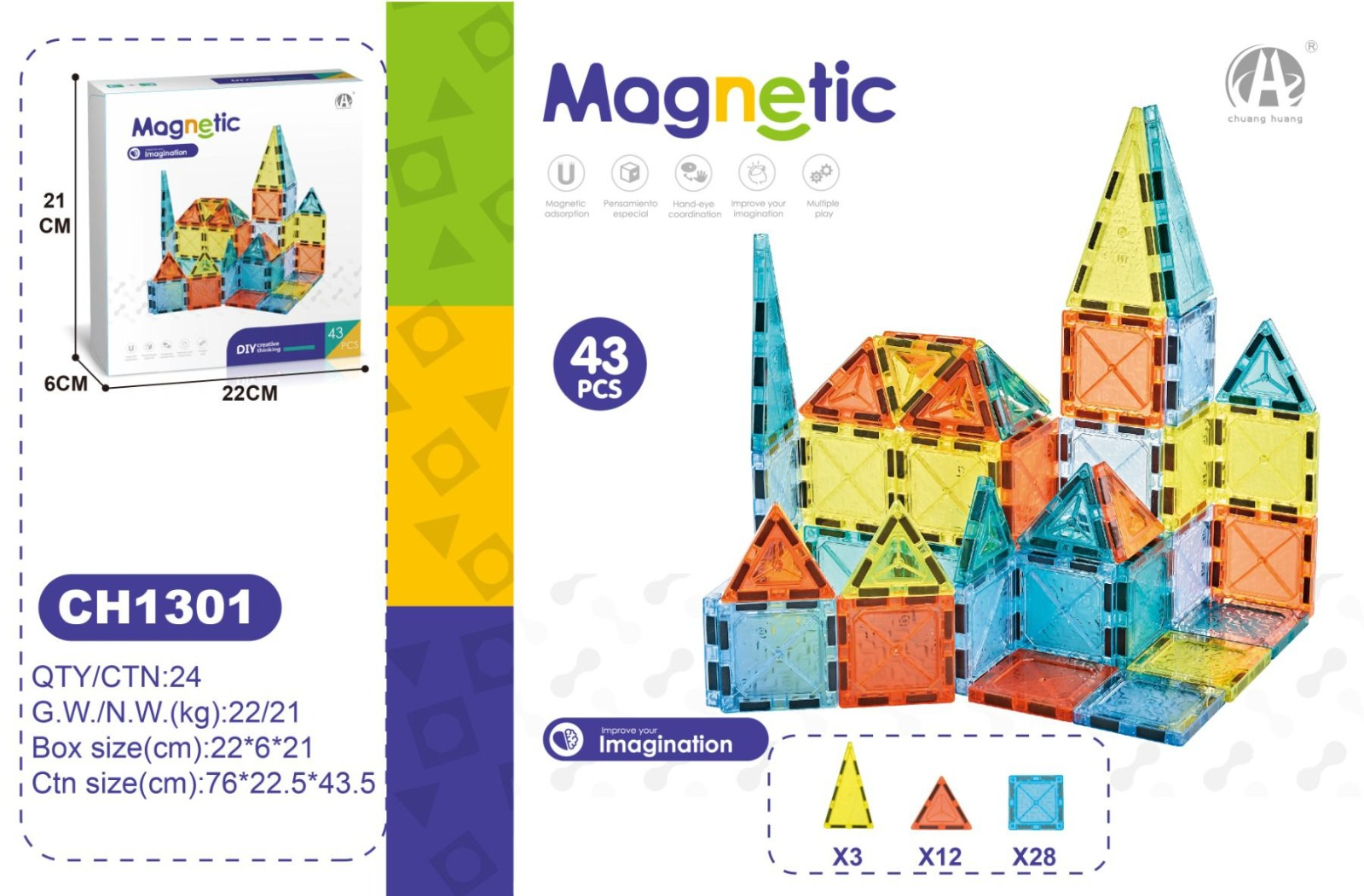 03-CH1301 5,5 CM MANYETİK BLOKLAR 43 PCS