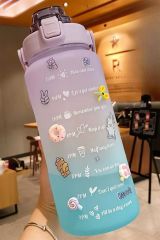 BUFFER® 2 Litre Motivasyon Su Şişesi Sızdırmaz Dayanıklı Kapaklı Şık Tasarımlı Renkli Su Matarası 3d ve 2d Sticker Hediyeli