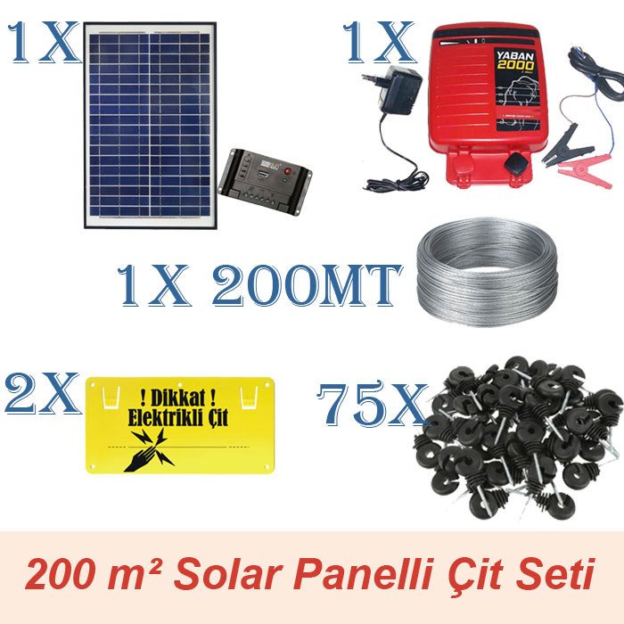 Domuz Ayı Savar Elektrikli Çit Sistemi Güneş Panelli Set 200 m² (Aküsüz)